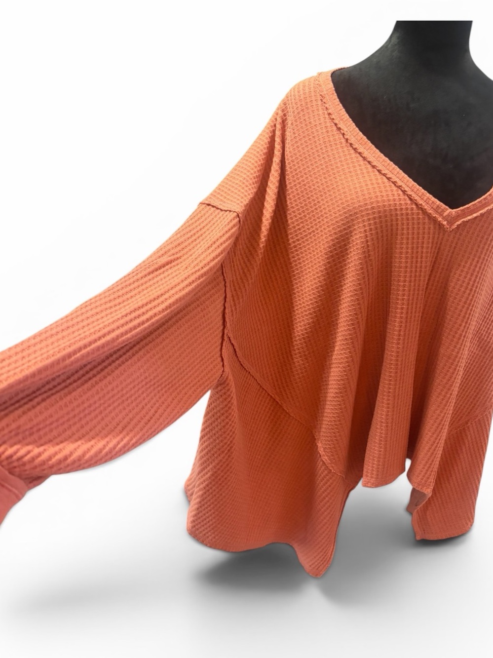 Women's Oversized Waffle Knit Sweater - Rust - Picture 8 of 9